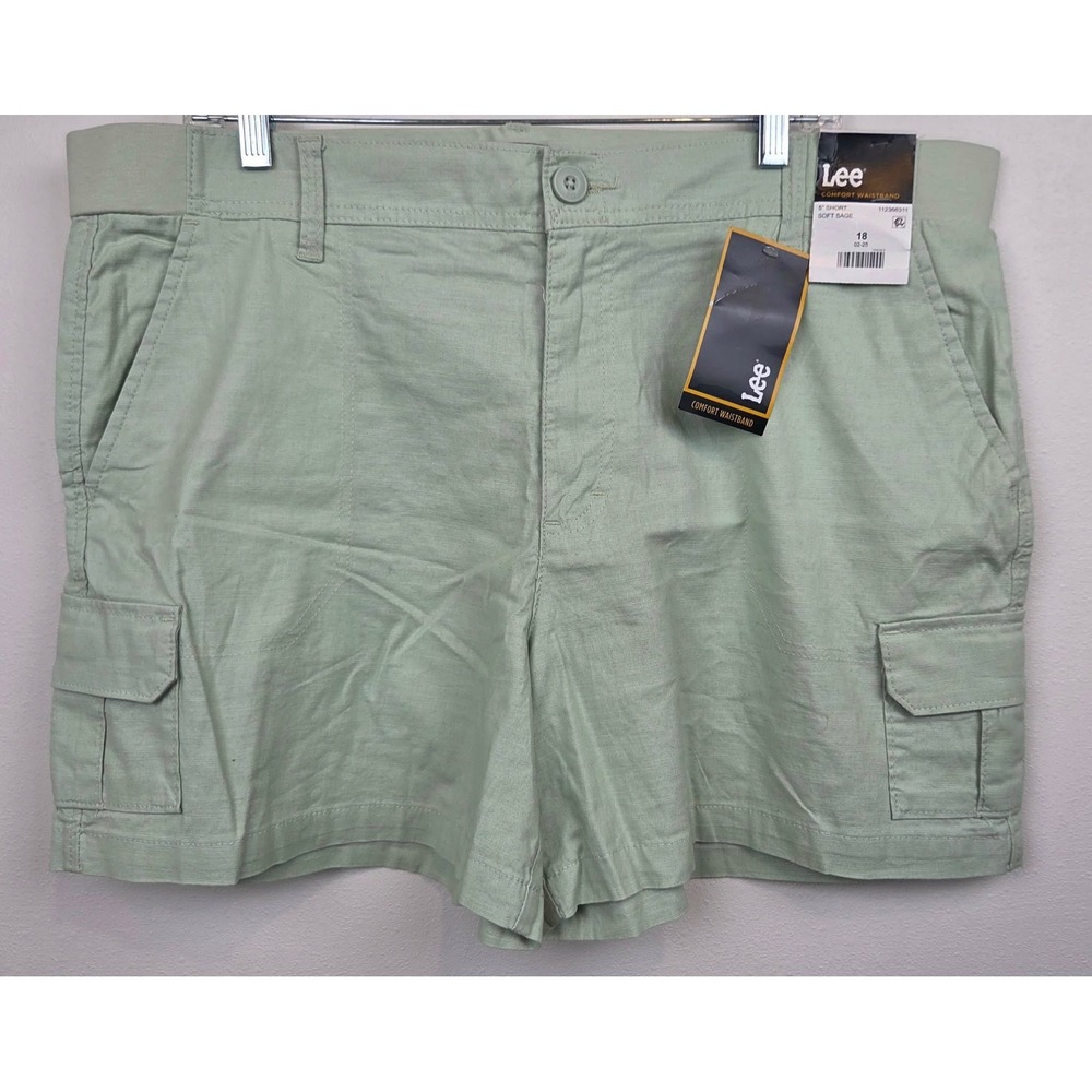 Lee Womens Comfort Waistband Cargo Shorts Soft Sage Green 112366311 Size 18